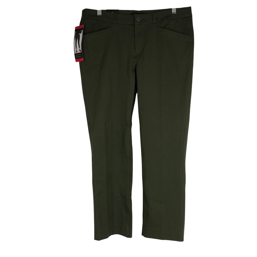 Banana‎ Republic Slim Straight Cropped Pants Womens 8 Olive Green Stretch Cotton